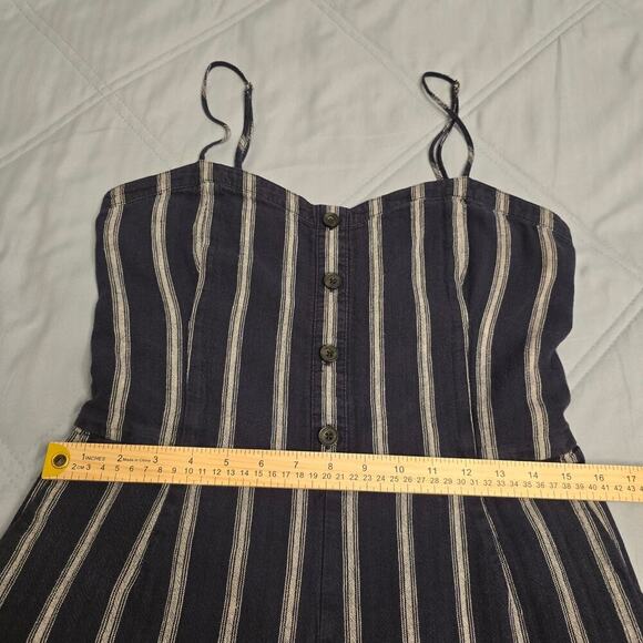 Abercrombie & Fitch Linen Blend Jumpsuit L Navy White Stripe Coastal Wide-leg - Picture 7 of 12